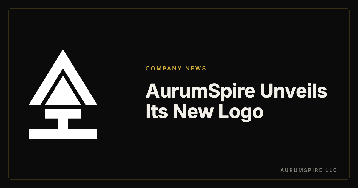 The new AurumSpire logo in white beside the headline AurumSpire Unveils Its New Logo