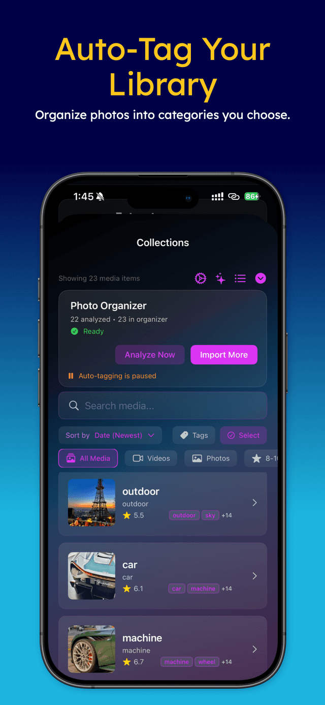 PickEpic auto-tagging and photo organizer